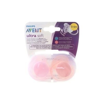 Chupeta ultra soft avent, 0-6m dupla lisa menina scf213/20