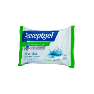 Sabonete antibacteriano asseptgel, 85gr cha verde