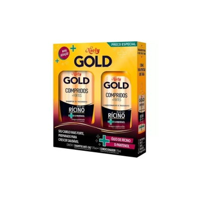 KIT NIELY GOLD SHAMPOO 300ML + CONDICIONADOR 200ML COMPRIDOS + FORTES